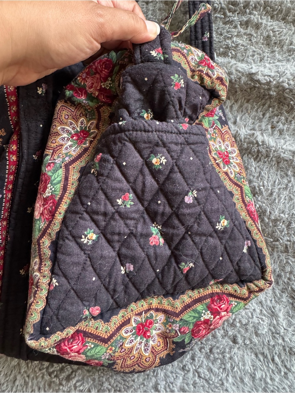 VERA BRADLEY Vintage Small Black Floral Duffle - Picture 7 of 11